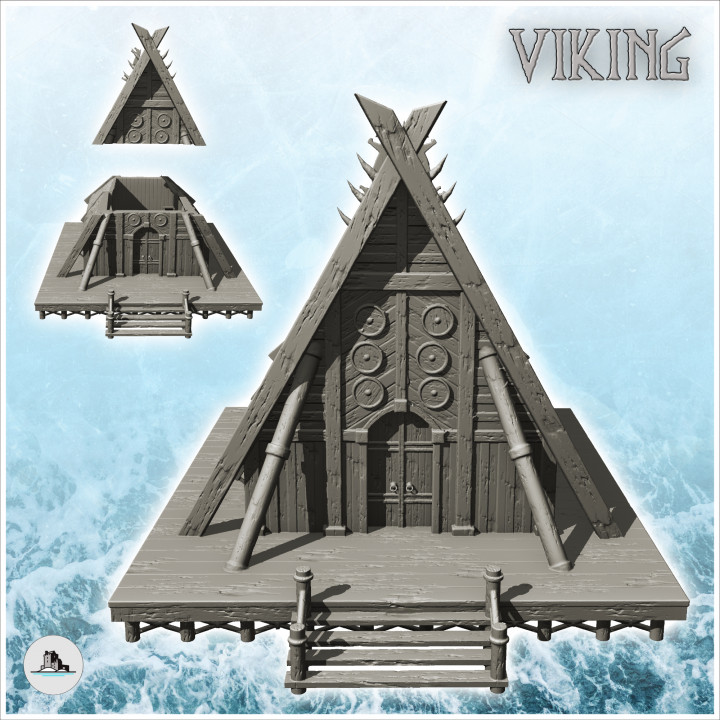 Viking house with large façade and wooden platform (13) - North Northern Norse Nordic Saga 28mm 15mm image