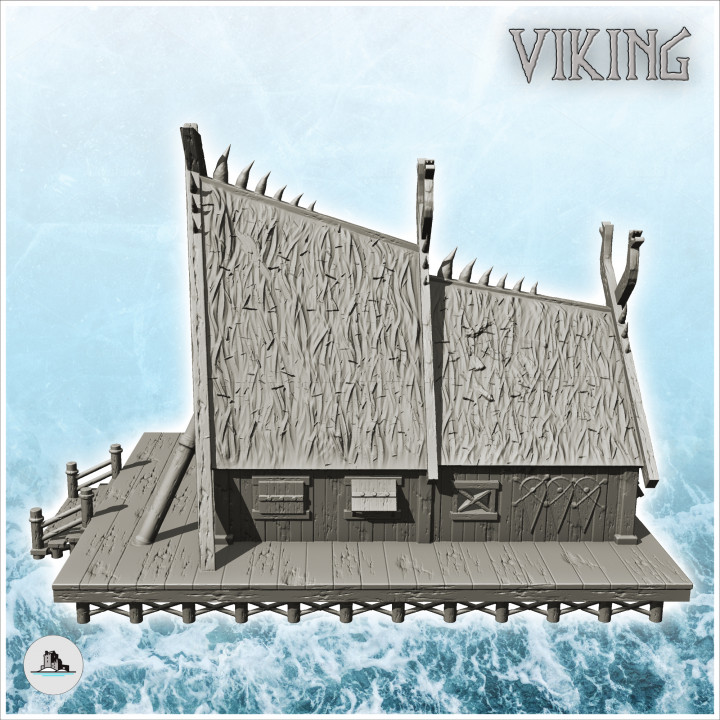 Viking house with large façade and wooden platform (13) - North Northern Norse Nordic Saga 28mm 15mm image