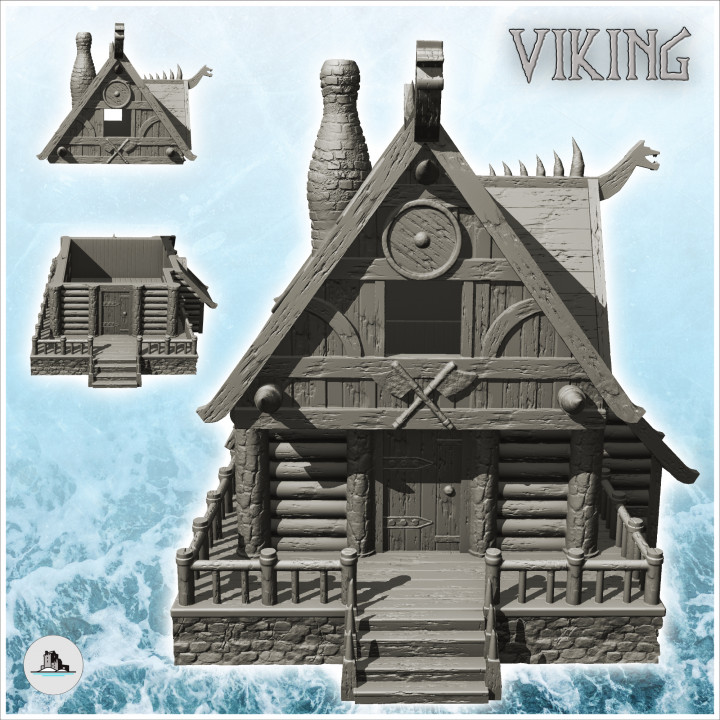 Viking log building with access stairs and fireplace (14) - North Northern Norse Nordic Saga 28mm 15mm image