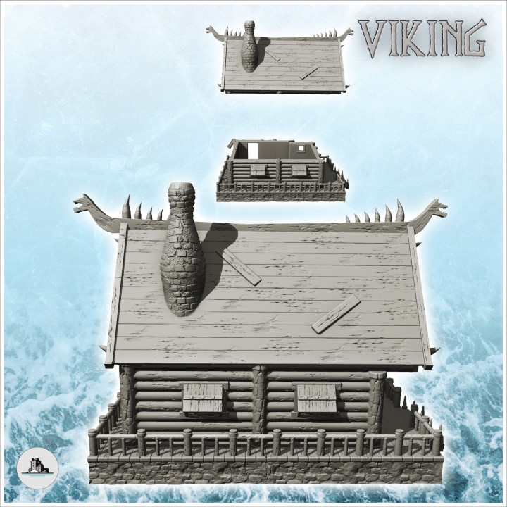 Viking log building with access stairs and fireplace (14) - North Northern Norse Nordic Saga 28mm 15mm image