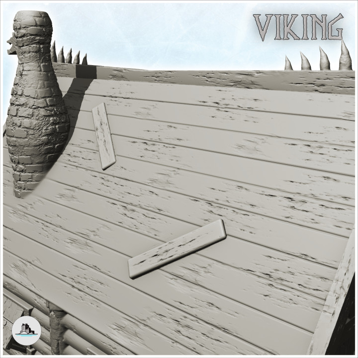 Viking log building with access stairs and fireplace (14) - North Northern Norse Nordic Saga 28mm 15mm