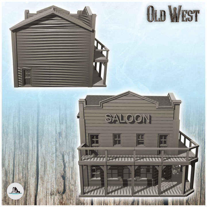 Corner saloon building with wooden balcony (9) - USA America ACW American Civil War History Historical image