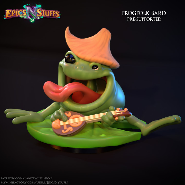 Frogfolk Bard Miniature, Pre-Supported image