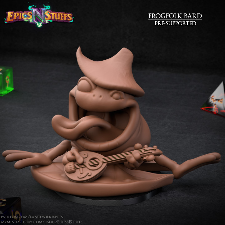 Frogfolk Bard Miniature, Pre-Supported image