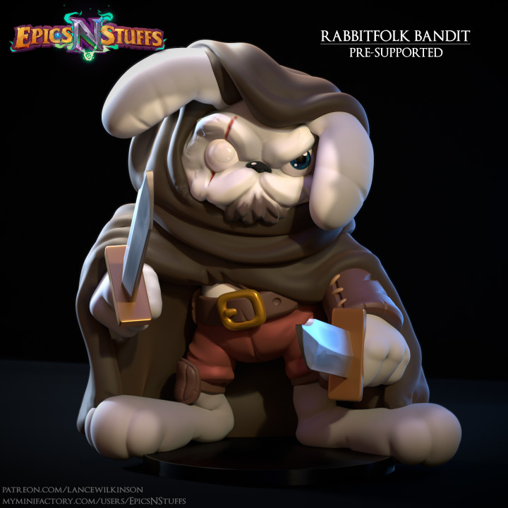 Rabbitfolk Bandit Miniature, Pre-Supported