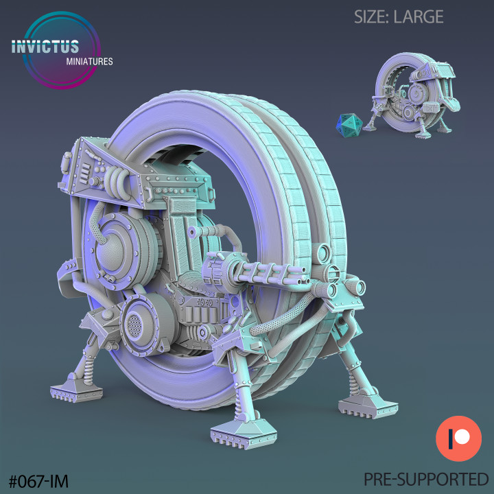 All Terrain Monocycle / Huge Wheel / Roving Vehicle / Alien War Construct / Steampunk Battle Robot / Invasion Army / Cyberpunk / Sci-Fi Encounter image