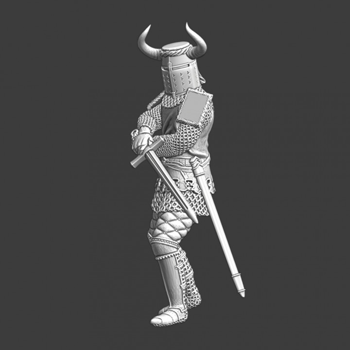 Medieval Knight fighting with sword - horned helmet image