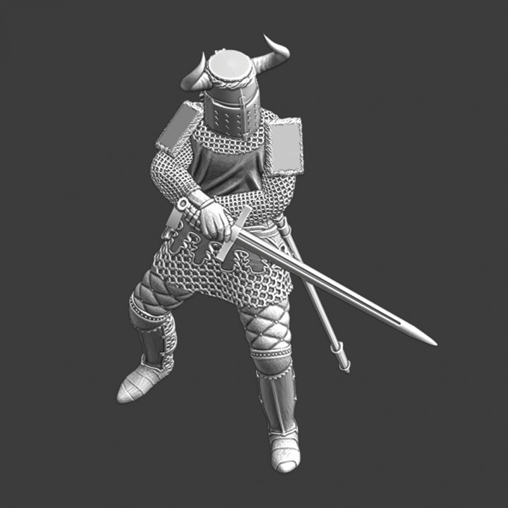 Medieval Knight fighting with sword - horned helmet image