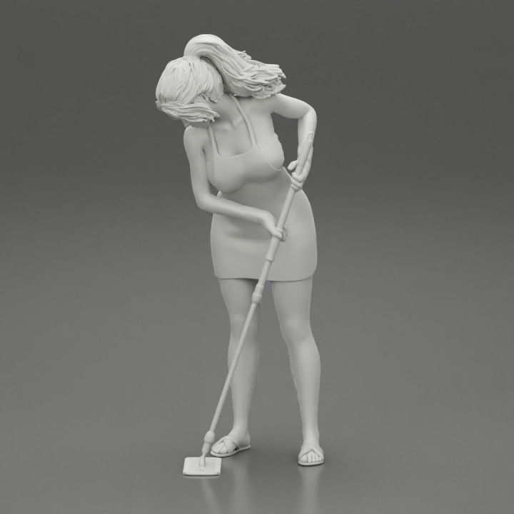 Housewife working in a cleaning service mopping