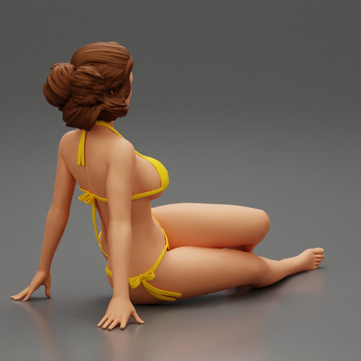 Sexy Woman Girl Sitting in Bikini on Beach image