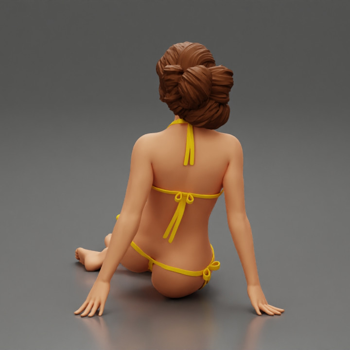 Sexy Woman Girl Sitting in Bikini on Beach image