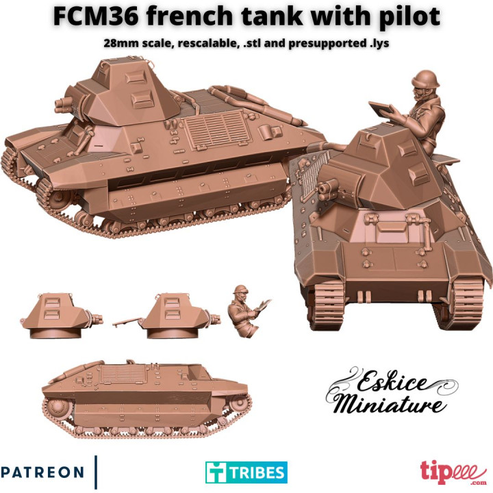 FCM36 tank with pilot - 28mm image