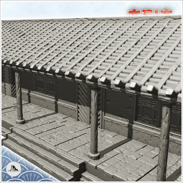 Long asian building with awning and platform stairs (19) - Medieval Asia Feudal Asian Traditionnal Ninja Oriental image