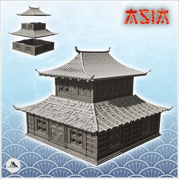 Asian building with double roofs and monumental wooden door (24) - Medieval Asia Feudal Asian Traditionnal Ninja Oriental image