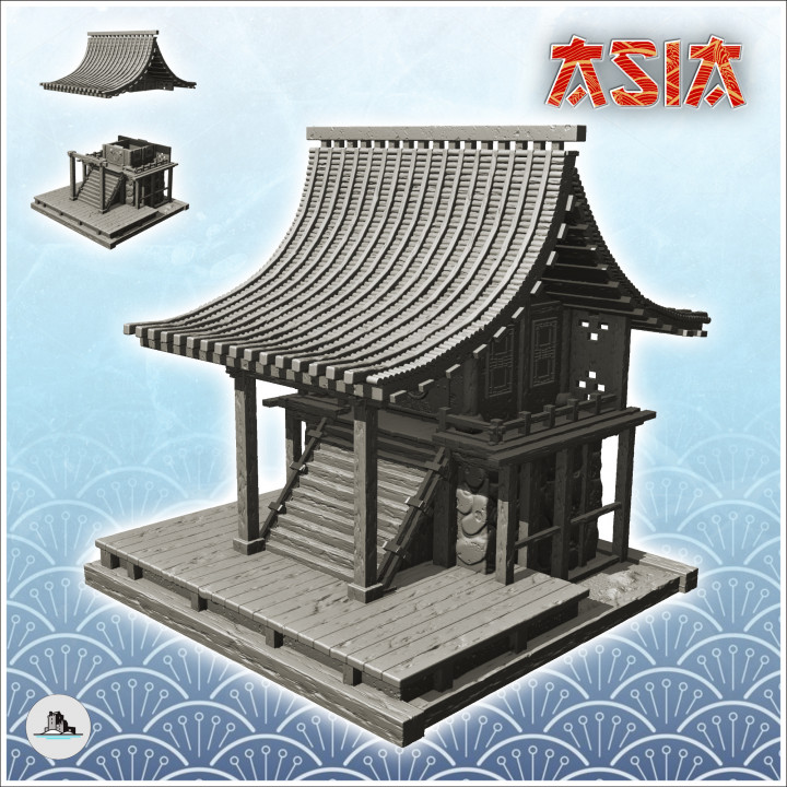 Asian building on platform with large access staircase (27) - Medieval Asia Feudal Asian Traditionnal Ninja Oriental image