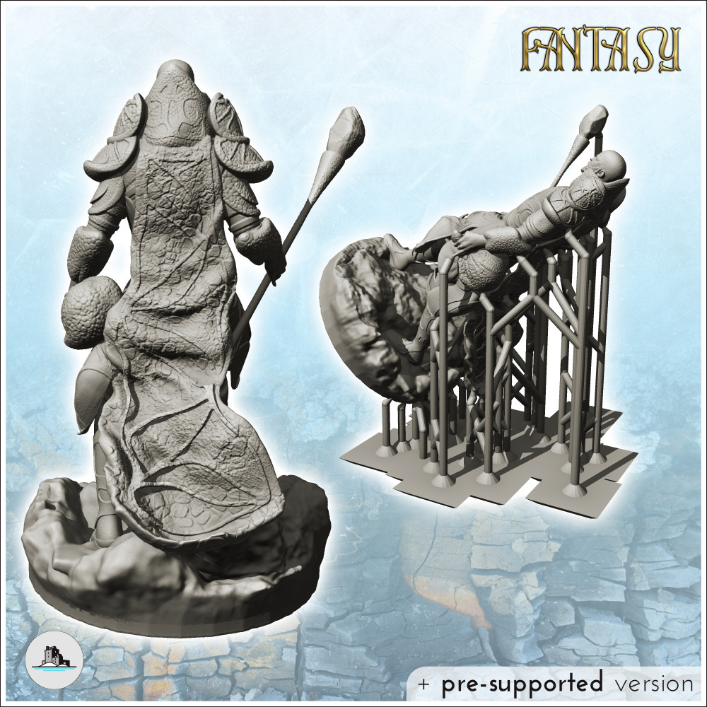 3D Printable Wizard in full armor with specter in hand (1