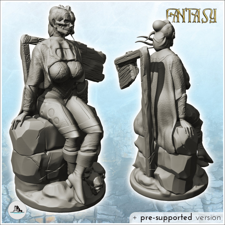 Seated undead woman with cape and boots (19) - Medieval Fantasy Magic Feudal Old Archaic Saga 28mm 15mm Chaos Darkness Demon image