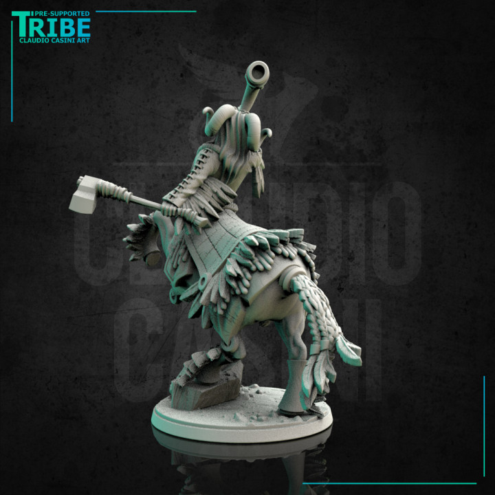 (0131) Male centaur musician with battle horn and axe