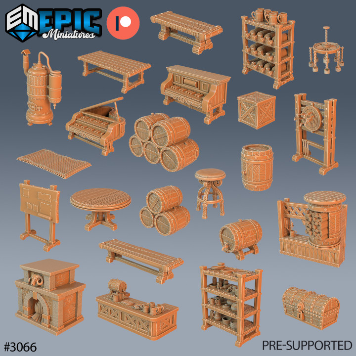 Tavern Equipment Scatter / Medieval Items / Human Village Building / Warrior Pub / Dungeon Area Decoration