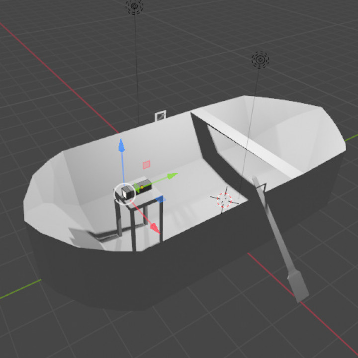 A low poly boat with a bench,light and oar image