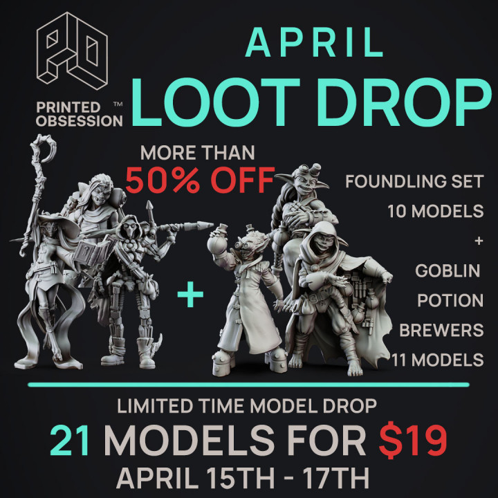 3d Printable Loot Drop 21 Models Foundlings And Goblin Potion Brewers Presupported 32mm