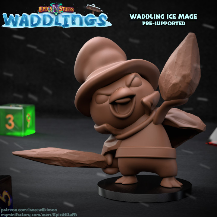 Waddling Ice Mage Miniature - Pre-Supported