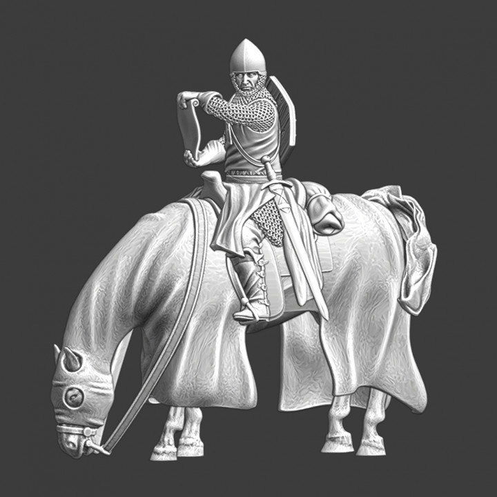 3D Printable Medieval mounted soldier reading scroll by Northern