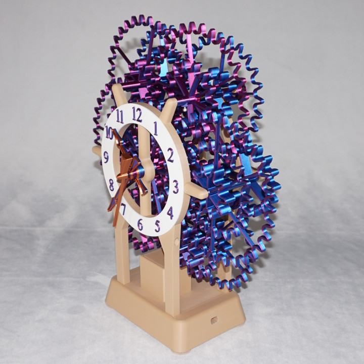 3D Printable Large Crazy Gear Desk Clock by Steve Peterson