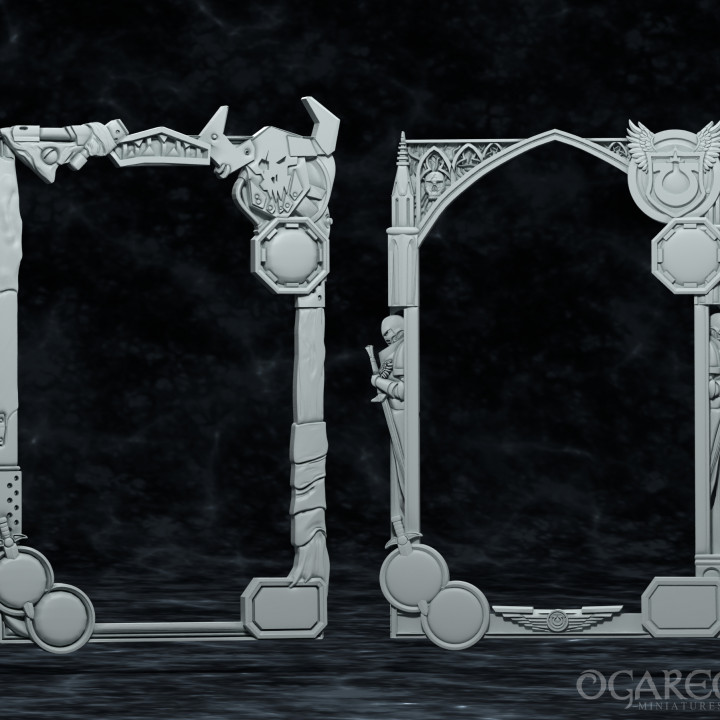 Orc frame for mini diorama, Warpforge fanart, 40k image