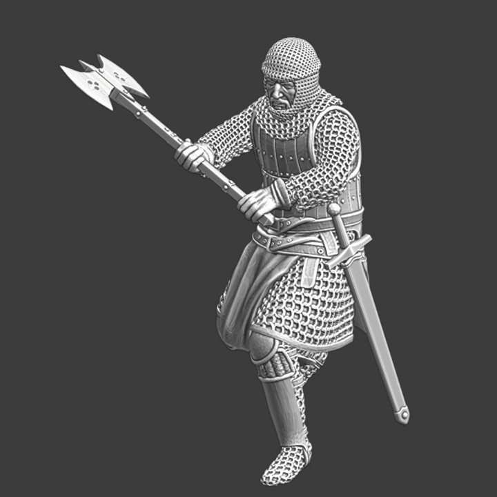 Medieval crusader knight with double axe