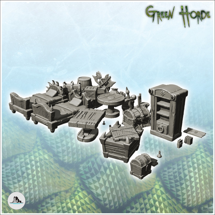 Chaos interior furniture set with beds and trophy (16) - Ork Green Horde Fantasy Beast Chaos Demon Ogre image