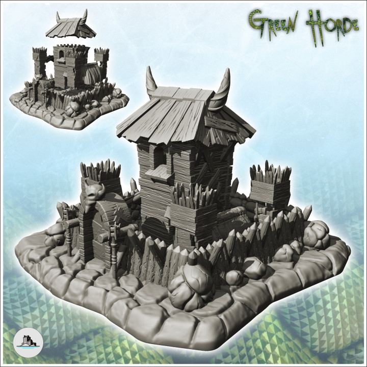 Wooden fortified tower of chaos with floor and door surmounted by a skull (10) - Ork Green Horde Fantasy Beast Chaos Demon Ogre image