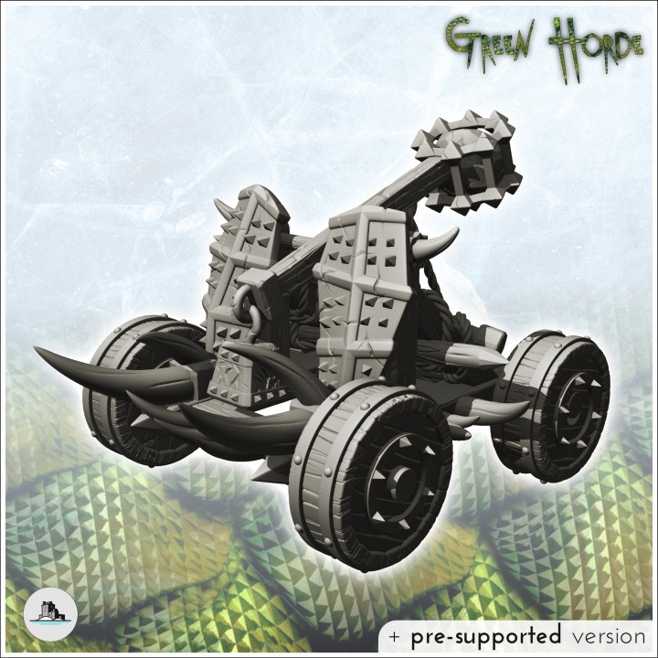 Orc wheeled catapult with wooden shield (1) - Ork Green Horde Fantasy Beast Chaos Demon Ogre image