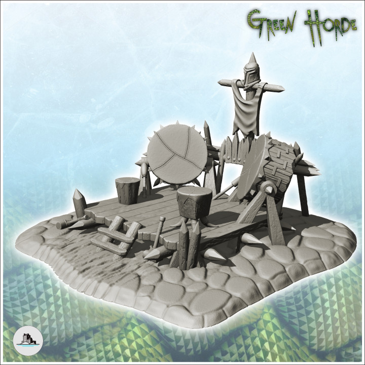 Wooden orc drum platform set with flag (7) - Ork Green Horde Fantasy Beast Chaos Demon Ogre image