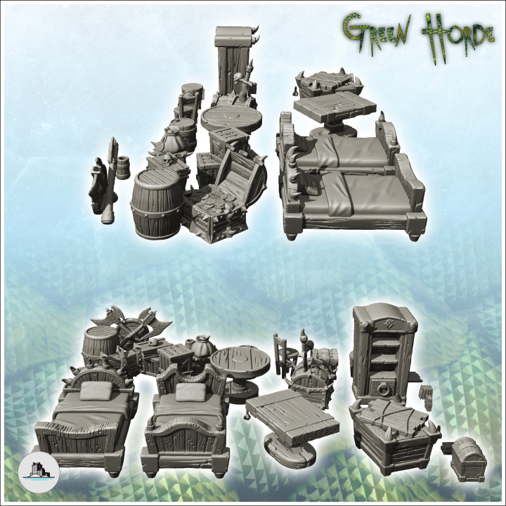 Chaos interior furniture set with beds and trophy (16) - Ork Green Horde Fantasy Beast Chaos Demon Ogre image