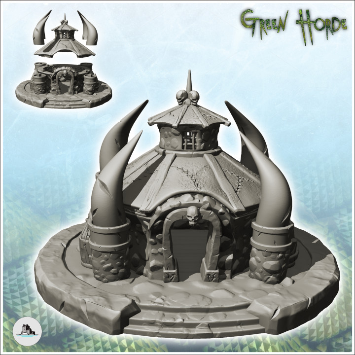 Orc yurt with stone door on platform (4) - Ork Green Horde Fantasy Beast Chaos Demon Ogre image