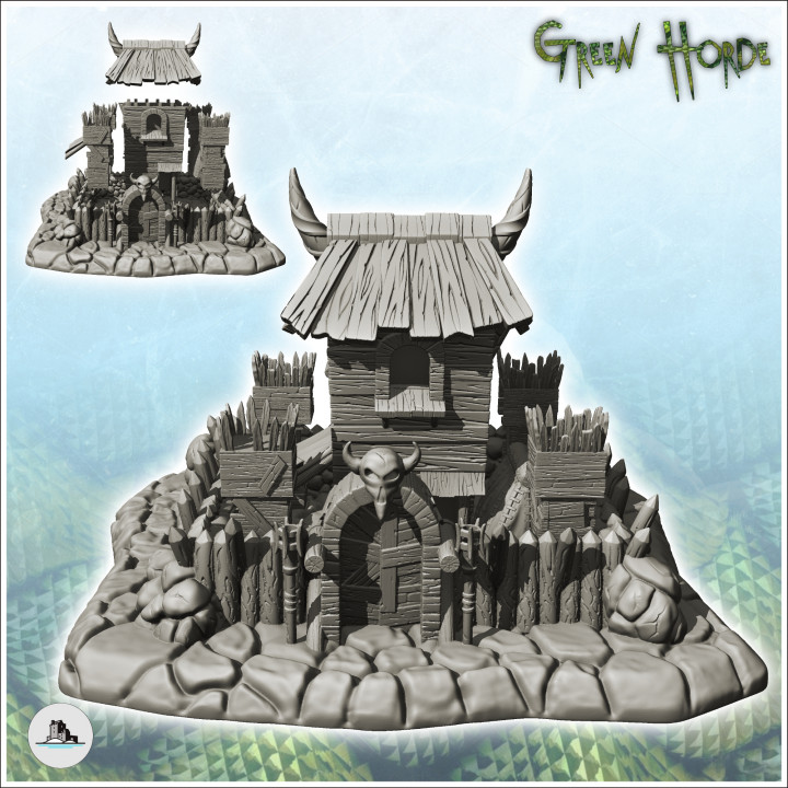 Wooden fortified tower of chaos with floor and door surmounted by a skull (10) - Ork Green Horde Fantasy Beast Chaos Demon Ogre image