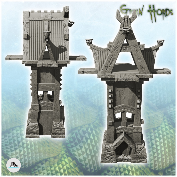 Wooden and stone chaos tower with large open platform (11) - Ork Green Horde Fantasy Beast Chaos Demon Ogre image