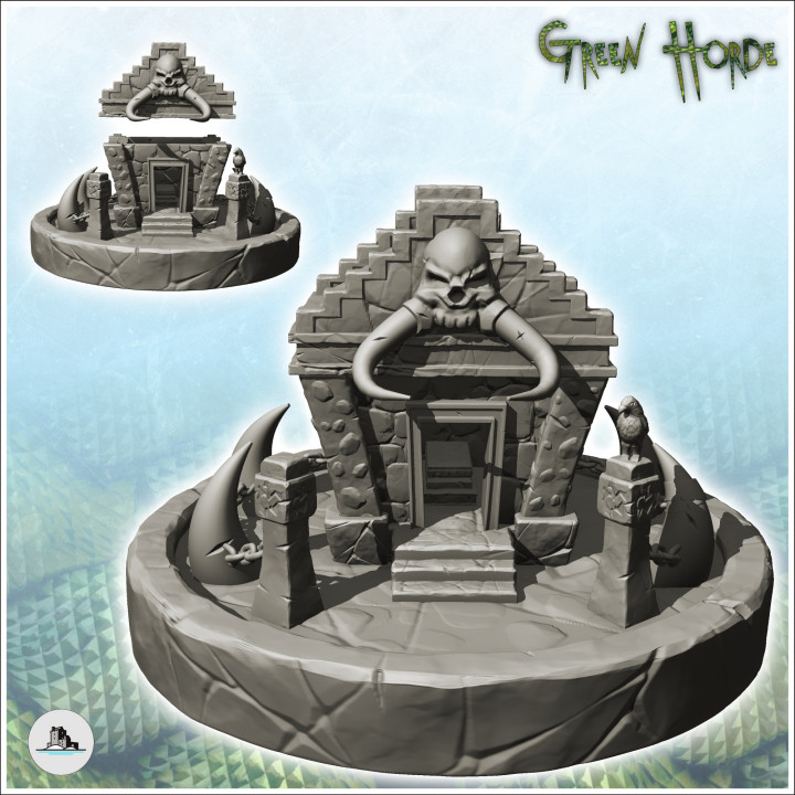 Stone chaos mausoleum with skull on base (10) - Ork Green Horde Fantasy Beast Chaos Demon Ogre image