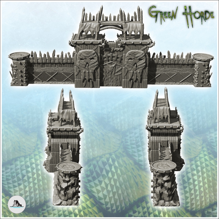 Great orc wall with shooting platforms and wooden battlements (2) - Ork Green Horde Fantasy Beast Chaos Demon Ogre image