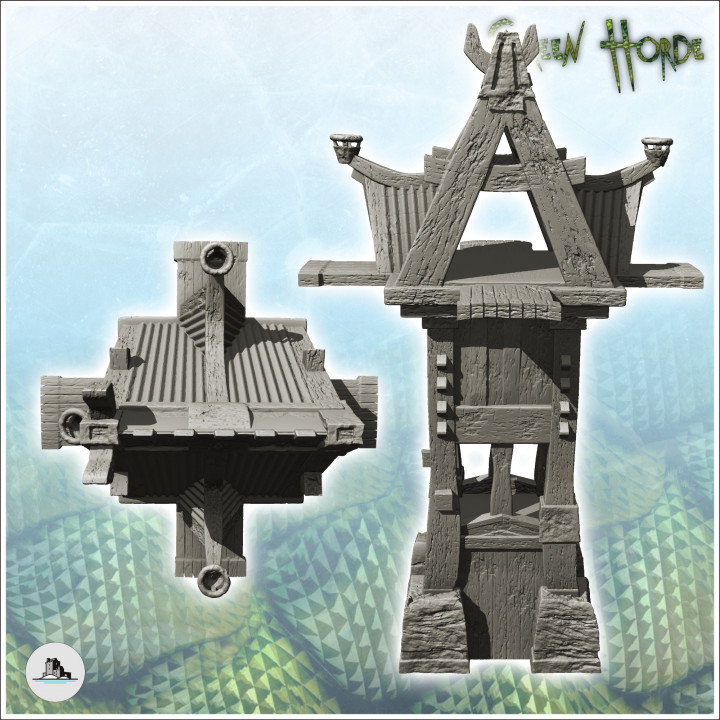 Wooden and stone chaos tower with large open platform (11) - Ork Green Horde Fantasy Beast Chaos Demon Ogre image
