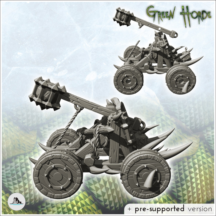 Orc wheeled catapult with wooden shield (1) - Ork Green Horde Fantasy Beast Chaos Demon Ogre image