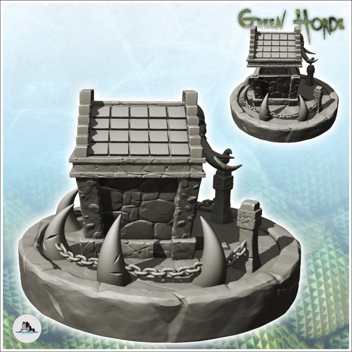 Stone chaos mausoleum with skull on base (10) - Ork Green Horde Fantasy Beast Chaos Demon Ogre image