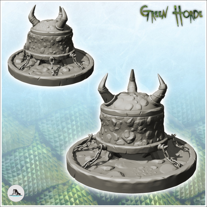 Chaos building with roof horns and ladder on base (9) - Ork Green Horde Fantasy Beast Chaos Demon Ogre image