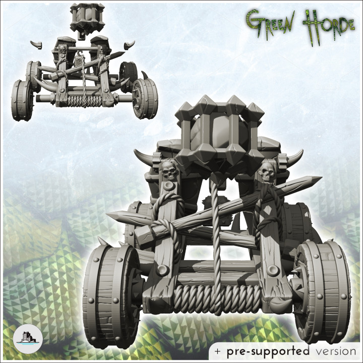 Orc wheeled catapult with wooden shield (1) - Ork Green Horde Fantasy Beast Chaos Demon Ogre image