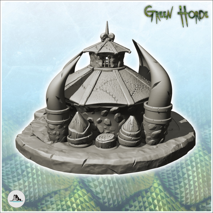Orc yurt with stone door on platform (4) - Ork Green Horde Fantasy Beast Chaos Demon Ogre image