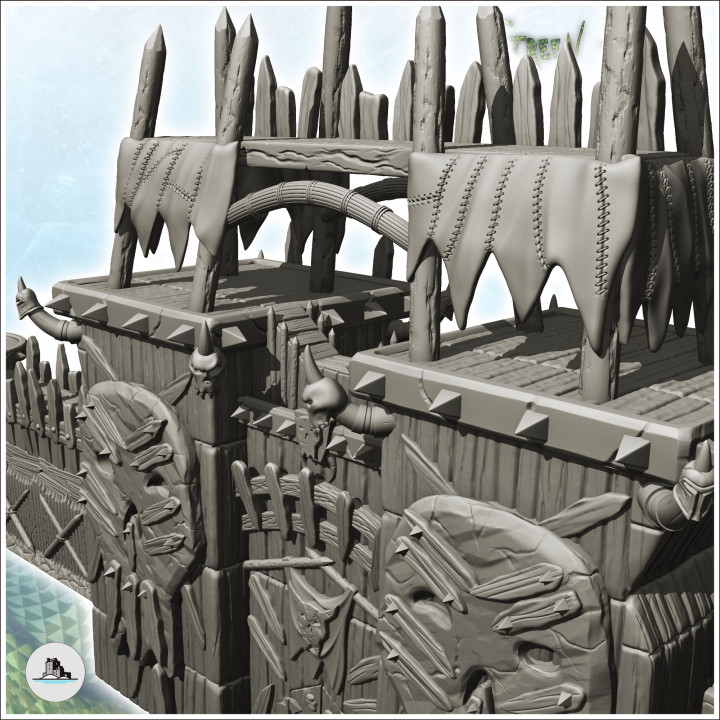 Great orc wall with shooting platforms and wooden battlements (2) - Ork Green Horde Fantasy Beast Chaos Demon Ogre image