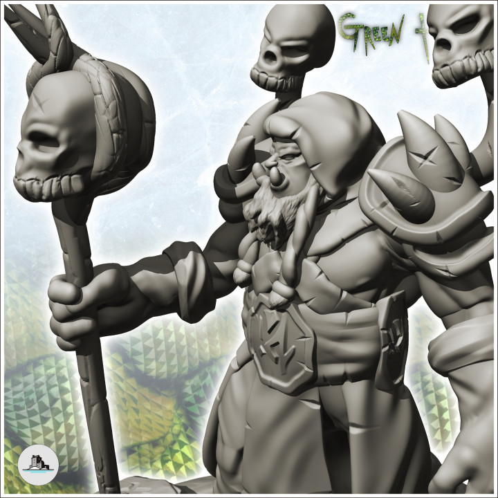 Orc shaman in war dress with skull staff (8) - Ork Green Horde Fantasy Beast Chaos Demon Ogre image