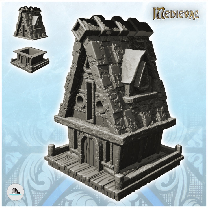 Medieval house with high roof on wooden platform (6) - Medieval Fantasy Magic Feudal Old Archaic Saga 28mm 15mm image