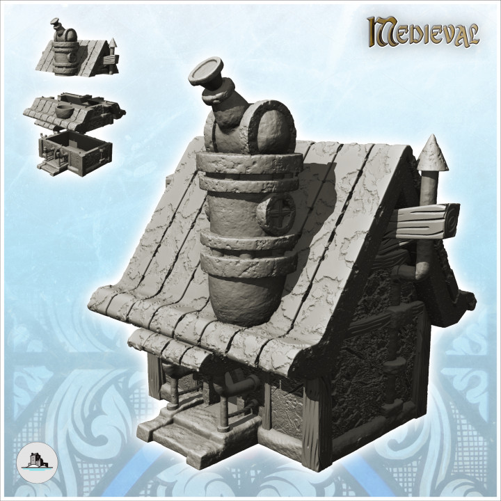Medieval observatory with chimney exit and entrance under canopy (9) - Medieval Fantasy Magic Feudal Old Archaic Saga 28mm 15mm image